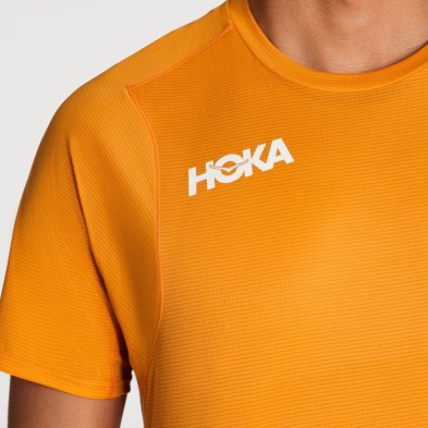 Camiseta manga corta Hoka Glide hombre naranja logo