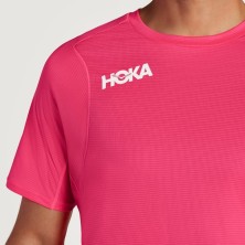 Camiseta manga corta Hoka Glide hombre rosa fluor logo