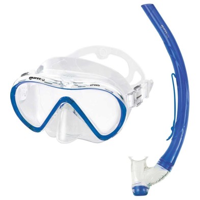 Combo Stream snorkeling Mares mascara y tubo de buceo transparente azul