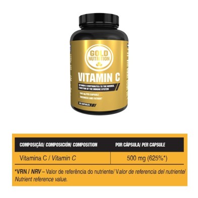 Vitamin C 500 mg Gold Nutrition tabla nutricional