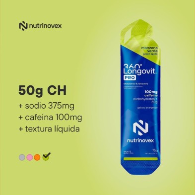 Nutrinovex Longovit 360 Gel PRO Manzana verde con cafeína caracteríticas