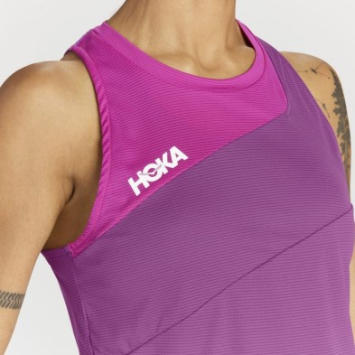 Camiseta de tirantes Hoka Glide tank mujer rosa violeta logo