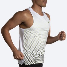 Camiseta tirantes Brooks Atmosphere Singlet 2.0 hombre White/Interval Gradient corriendo