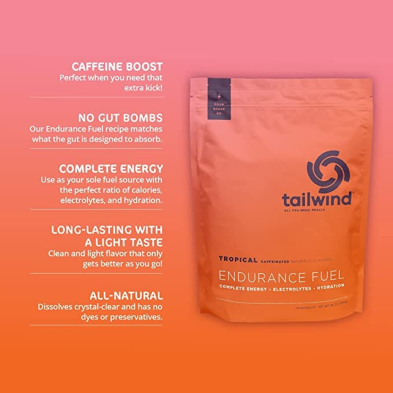 Tailwind nutrition Endurance Fuel 1350g tropical con Cafeina propiedades
