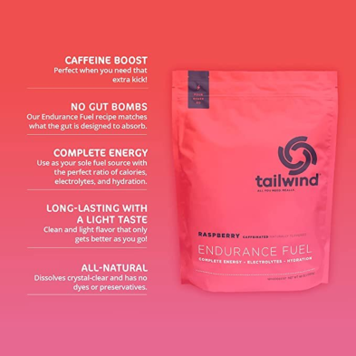 Tailwind nutrition Endurance Fuel 1350g frambuesa con cafeina caractaerísticas