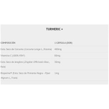 Scientiffic Nutrition Turmeric + 60 cápsulas tabla nutricional