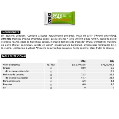 Barrita 226ers endurance Fuel BCAA'S manzana canela tabla nutricional