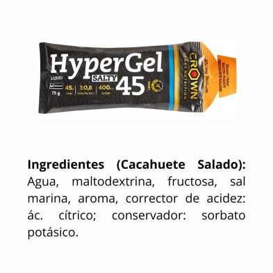 Gel energético Crown Sport Nutrition HyperGel 45 cacahuete salado ingredientes