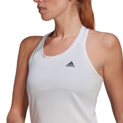 Camiseta tirantes adidas Primeblue Designed 2 Move Blanca Mujer detalle frontal
