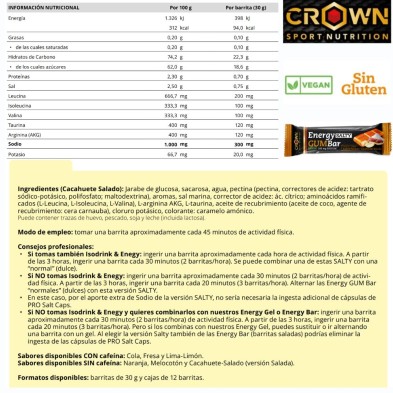 Barrita Energy Gum Bar Cacahuete Salado crown nutrition valor nutricional