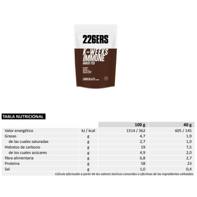 K-Weeks Immune 1 kg chocolate 226ers tabla nutricional
