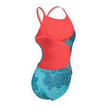 Bañador de natación Camo Kikko Challenge Back Mujer Fluor Rojo / Agua ARENA