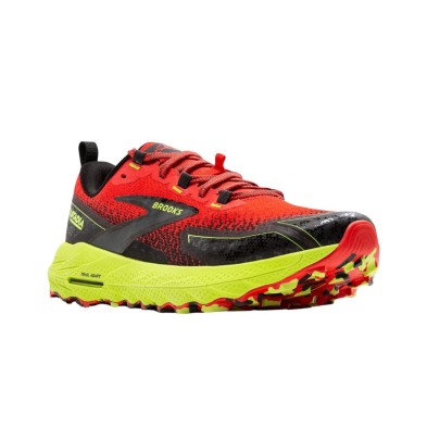 Zapatillas trail Cascadia 18 Hombre  Cherry Tomato/Lime/Black brooks roja amarilla negra