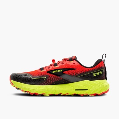 Zapatillas trail Cascadia 18 Hombre  Cherry Tomato/Lime/Black brooks roja amarilla negra