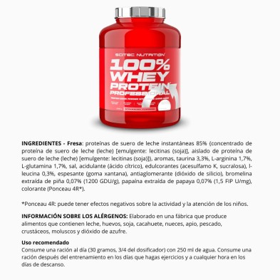 100% Whey Protein Professional 2350gr Fresa SCITEC NUTRITION INGREDIENTES