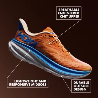 Zapatillas Clifton 9 hombre Solar Flare / Lettuce hoka naranja