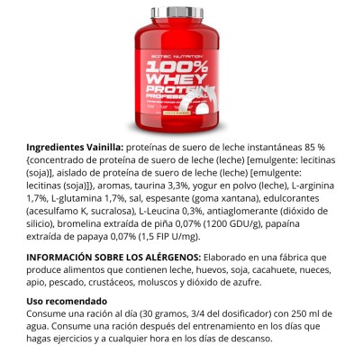 scitec nutrition 100% Whey Protein Professional 2350gr Vanilla información ingredientes y uso