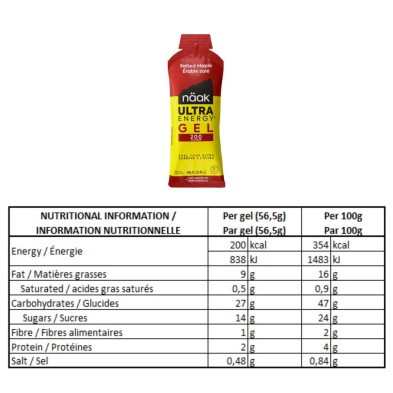 Gel Ultra Energy 57g Arce Salado Näak TABLA NUTRICIONAL