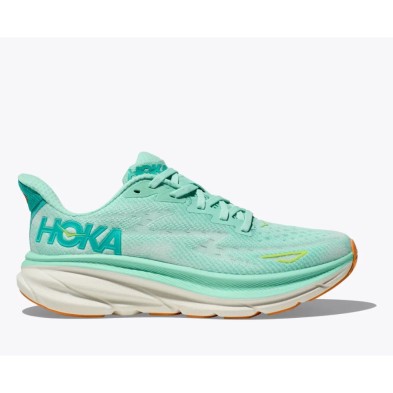 Zapatillas Hoka Clifton 9 mujer Seafoam/Aqua Breeze perfil logo