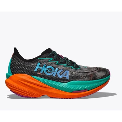 Zapatillas Hoka Mach X 2 hombre Black/Electric Aqua perfil logo lila