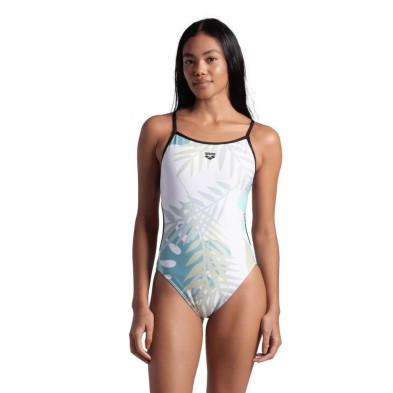 Bañador de natación Light Floral mujer Lace Back white/black