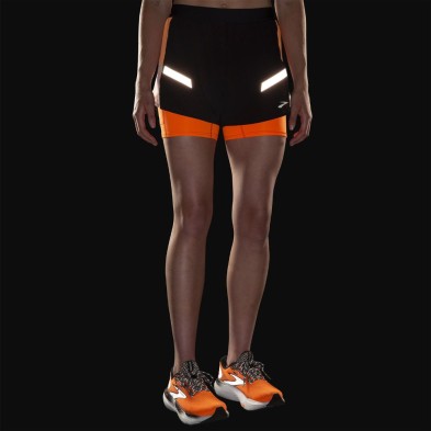 Short Brooks Run Visible 4" 2 en 1 2.0 mujer Black/Ecru/Fluoro Flash visibilidad nocturna