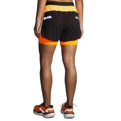 Short Brooks Run Visible 4" 2 en 1 2.0 mujer Black/Ecru/Fluoro Flash detrás