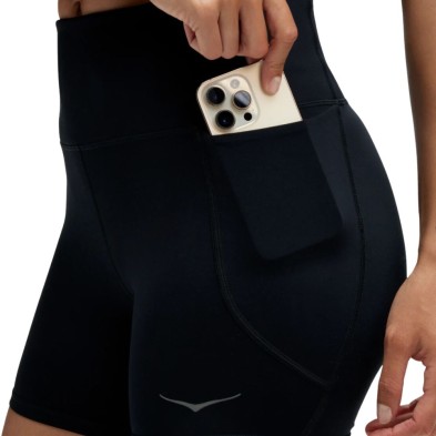 Malla corta Hoka short ciclista Elaro 5' mujer Black detalle bolsillos