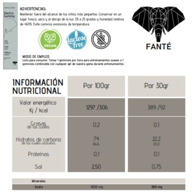 Electro Gummy 60g neutro fanté tabla nutricional