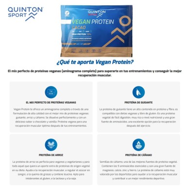 Monodosis Vegan Protein Cacao 25 grs quinton sport  aporte proteico