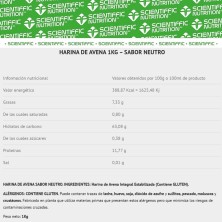 Harina de avena 1Kg Neutra Scientiffic Nutrition tabla nutricional