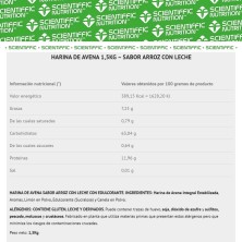 Scientiffic Nutrition Harina de avena 1.5Kg Arroz con leche tabla nutricional