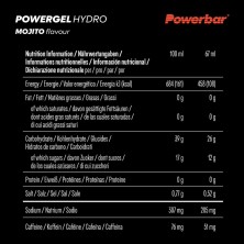 Gel energético Powerbar Powergel Hydro 67ml Mojito tabla nutricional