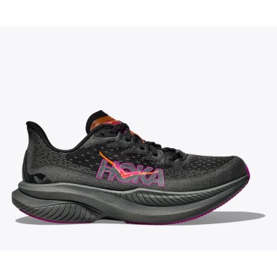 Zapatillas Hoka Mach 6 mujer Black/Fuchsia perfil logo