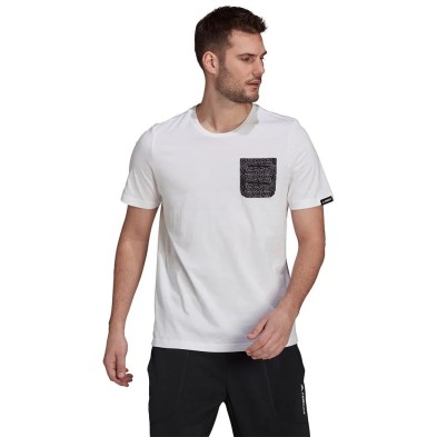 Camiseta manga corta Adidas Terrex Graphic Pocket Print Tee Hombre blanco y bolsillo negro