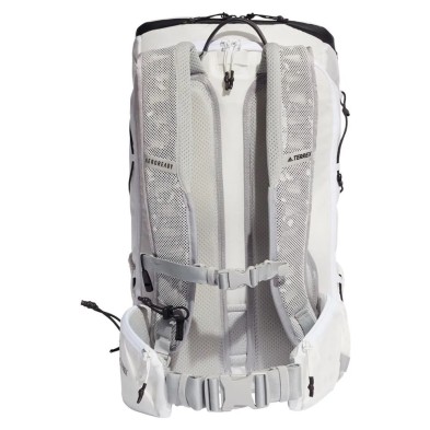 Mochila Adidas Terrex MTI AeroReady BP blanco con logo y detalles negros