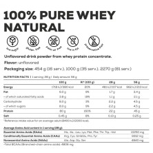 Valores nutricionales Biotech USA 100% Pure Whey Natural proteína en polvo 2270 grs