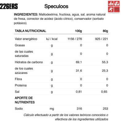 226ers High Fructose Gel Speculoos tabla nutricional