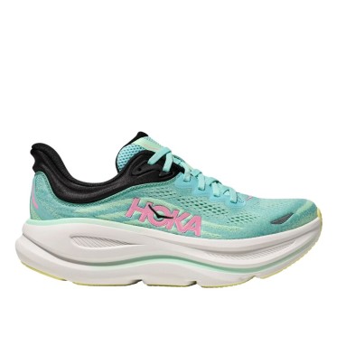Zapatillas Hoka Bondi 9 Mujer Blue Spark/Mint Fluorite logo rosa