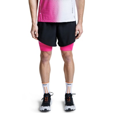 Panatlón corto X-Bionic Effektor 2en1 Shorts hombre X Black/Neo Pink comodidad para trail running