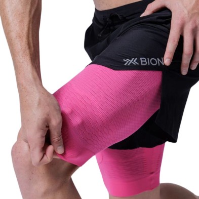 Panatlón corto X-Bionic Effektor 2en1 Shorts hombre X Black/Neo Pink wave compression