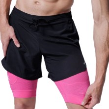 Panatlón corto X-Bionic Effektor 2en1 Shorts hombre X Black/Neo Pink sujeción muscular