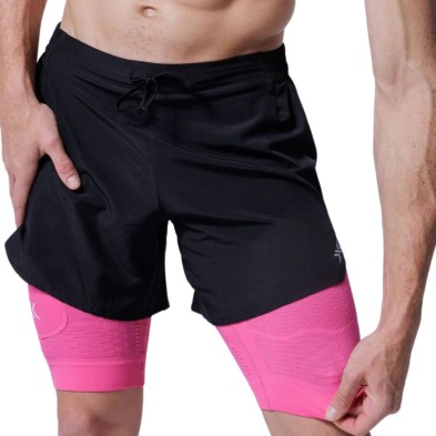 Panatlón corto X-Bionic Effektor 2en1 Shorts hombre X Black/Neo Pink sujeción muscular