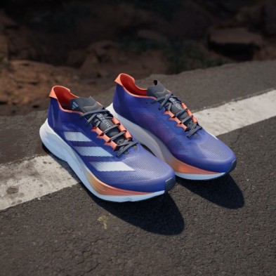 Zapatillas Adidas Adizero Boston 12 Hombre azul blanco y naranja