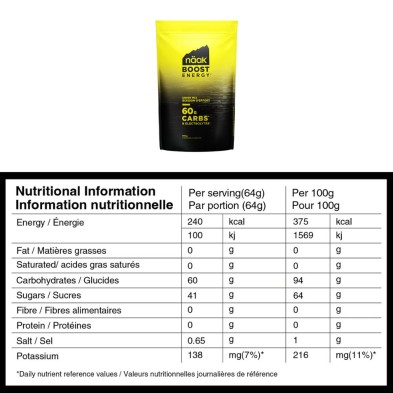 Mezcla para Bebida Näak Boost Energy 960g sabor neutro tabla nutricional