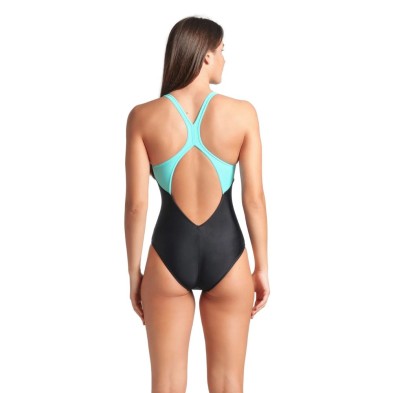 Bañador de natación Arena Kikko V Swimsuit Back Graphic azul y negro espalda