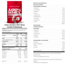 Scitec Nutrition 100% Whey Protein Professional 500gr Vainilla tabla nutricional