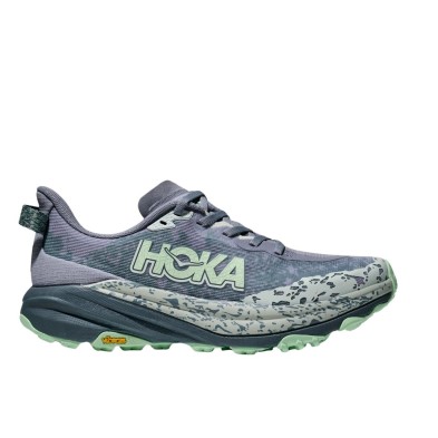 Zapatillas Hoka Speedgoat 6 Mujer Moonlight / Thunder Cloud perfil exterior logo