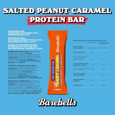 Barrita Proteina Barebells Soft Bar Salted Peanut Caramel ingredientes y tabla nutricional