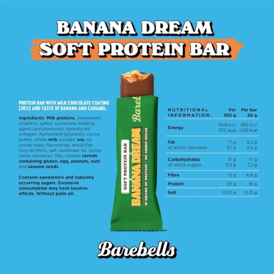 Barrita Proteina Barebells Soft Bar Banana Dream tabla nutricional